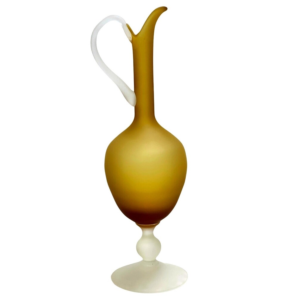 Murano Carlo Moretti Satinato Inspired Amber Clear Frosted MCM Decanter 15.25"